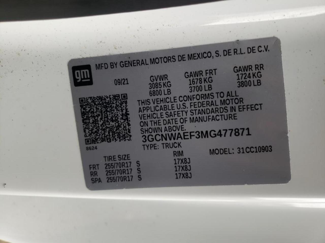Photo 10 from auction – 2021 CHEVROLET SILVERADO with VIN 3GCNWAEF3MG477871