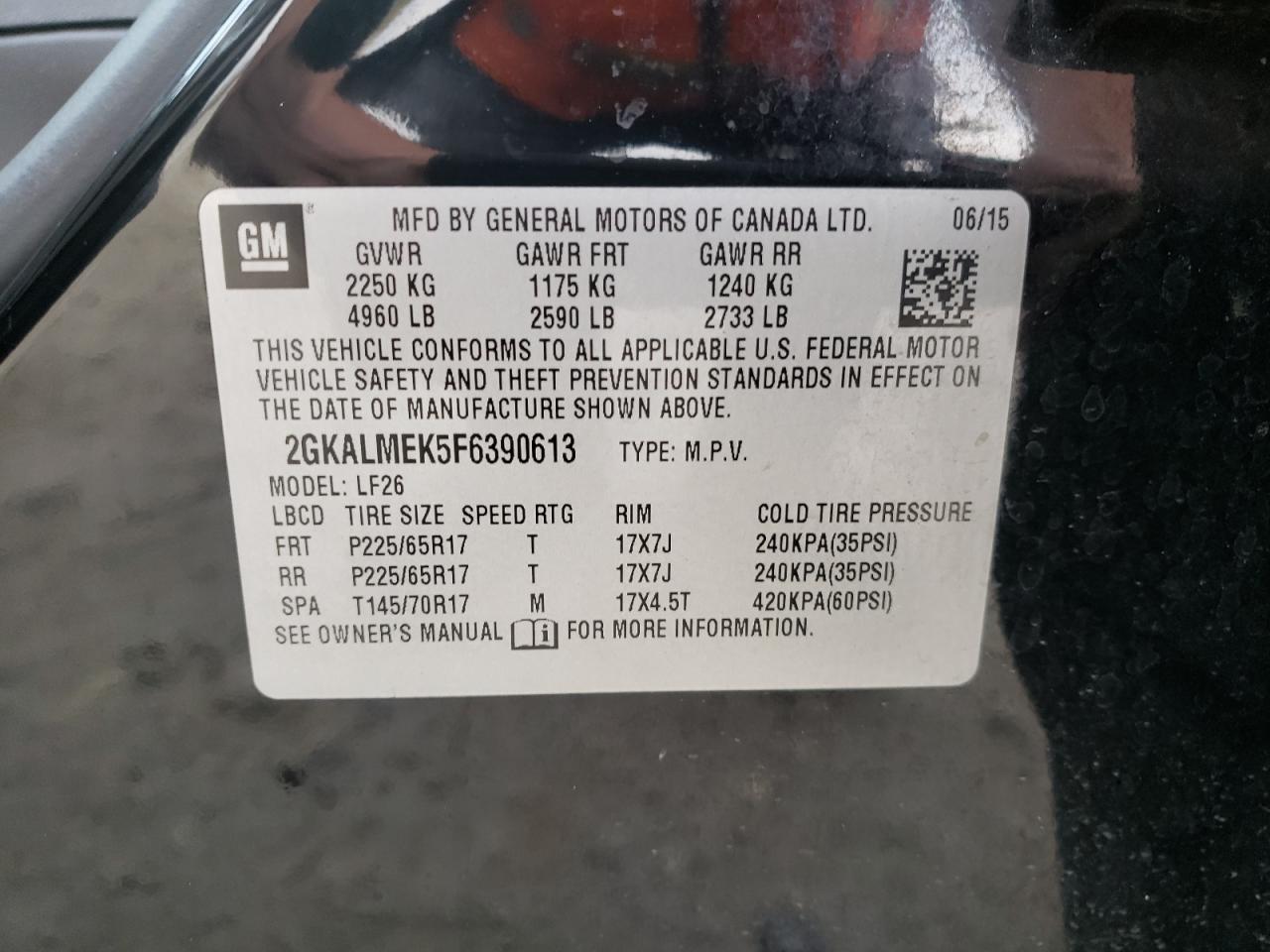 Photo 10 from auction – 2015 GMC TERRAIN SL with VIN 2GKALMEK5F6390613