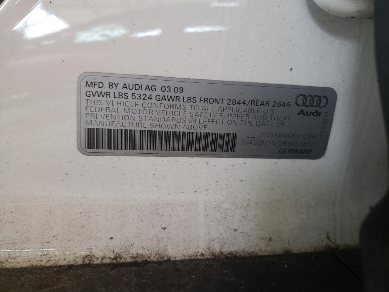 Photo 10 from auction – 2009 AUDI A6 PREMIUM with VIN WAUDV74F29N051832