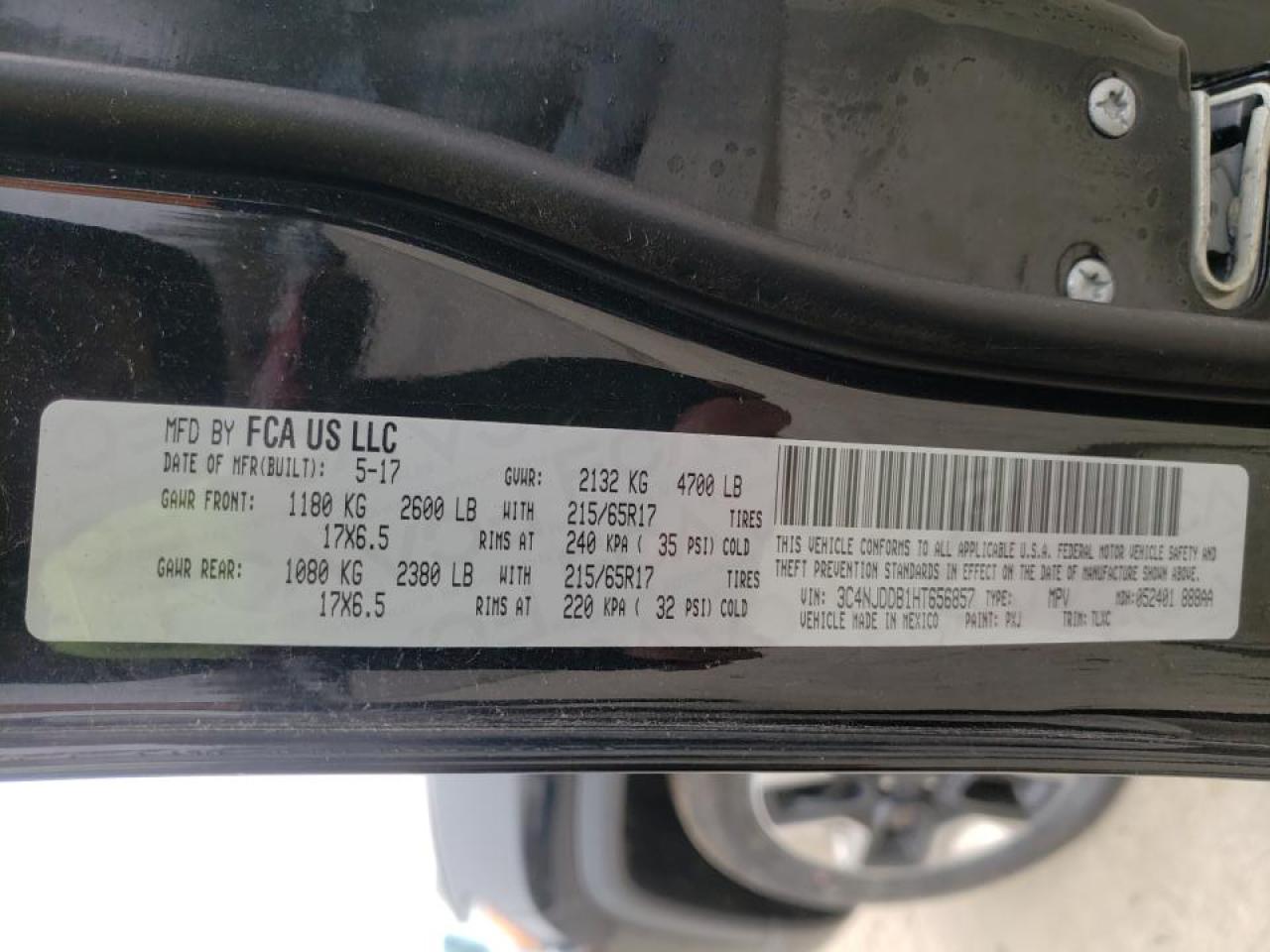 Photo 10 from auction – 2017 JEEP COMPASS TR with VIN 3C4NJDDB1HT656857