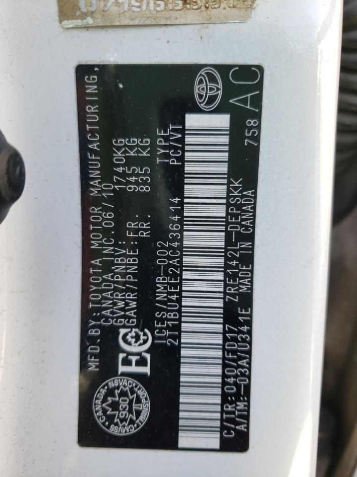 Photo 10 from auction – 2010 TOYOTA COROLLA BA with VIN 2T1BU4EE2AC436414