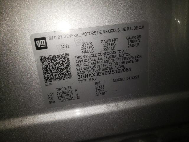Photo 10 from auction – 2021 CHEVROLET EQUINOX LT with VIN 3GNAXJEV0MS162064
