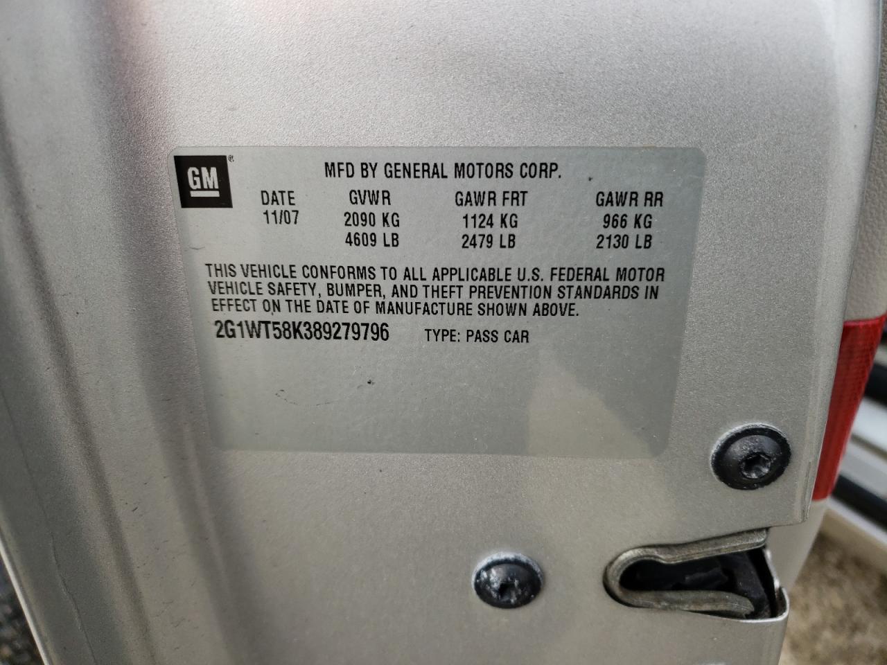 Photo 10 from auction – 2008 CHEVROLET IMPALA LT with VIN 2G1WT58K389279796