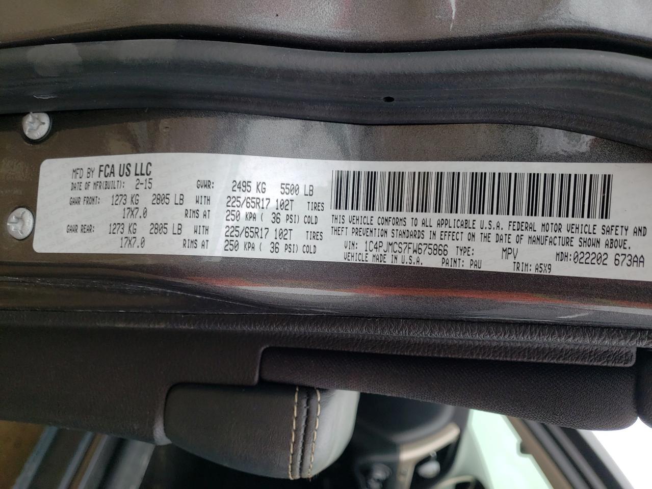 Photo 10 from auction – 2015 JEEP CHEROKEE L with VIN 1C4PJMCS7FW675866