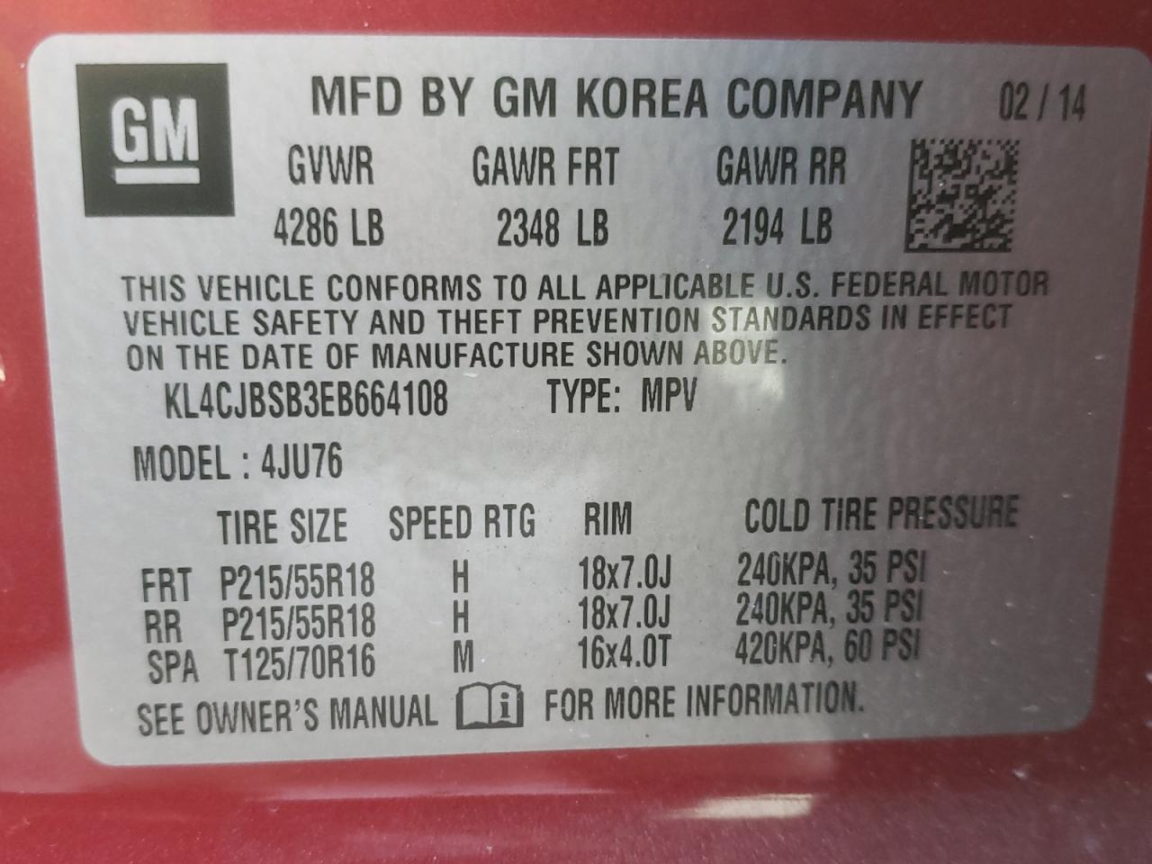 Photo 10 from auction – 2014 BUICK ENCORE CON with VIN KL4CJBSB3EB664108
