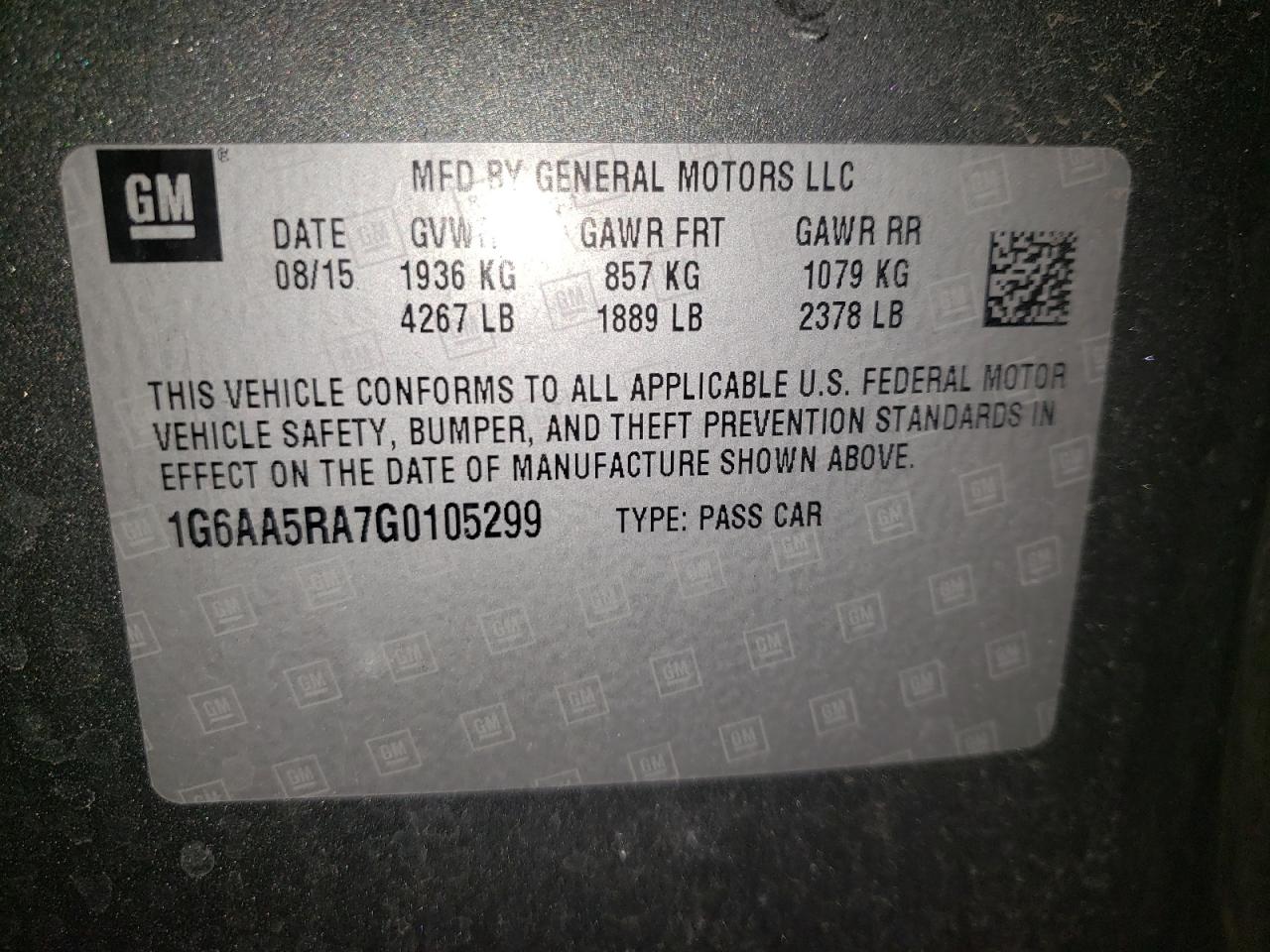 Photo 10 from auction – 2016 CADILLAC ATS with VIN 1G6AA5RA7G0105299