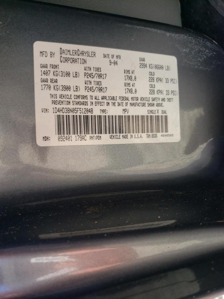 Photo 10 from auction – 2005 DODGE DURANGO ST with VIN 1D4HD38N05F512048