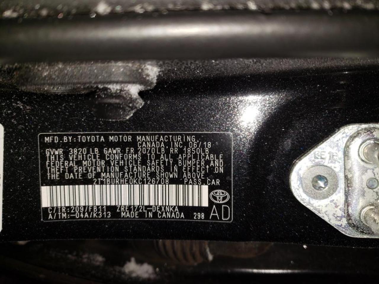 Photo 10 from auction – 2019 TOYOTA COROLLA L with VIN 2T1BURHE0KC126708