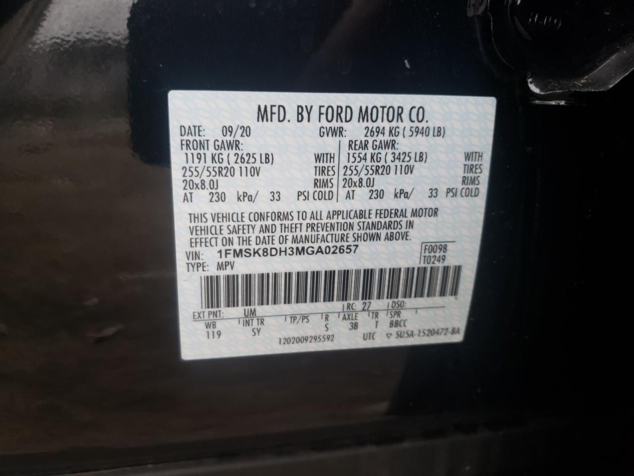 Photo 10 from auction – 2021 FORD EXPLORER X with VIN 1FMSK8DH3MGA02657