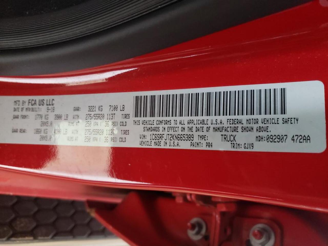 Photo 10 from auction – 2019 RAM 1500 LARAM with VIN 1C6SRFJT2KN665389