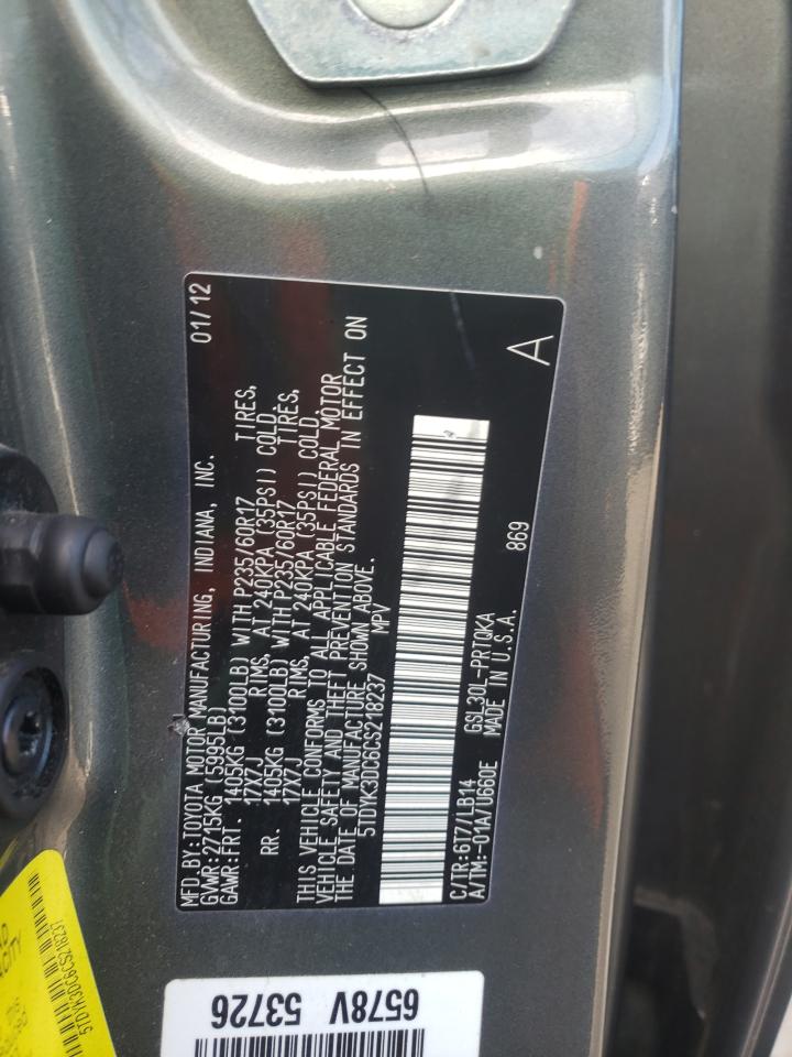 Photo 10 from auction – 2012 TOYOTA SIENNA XLE with VIN 5TDYK3DC6CS218237
