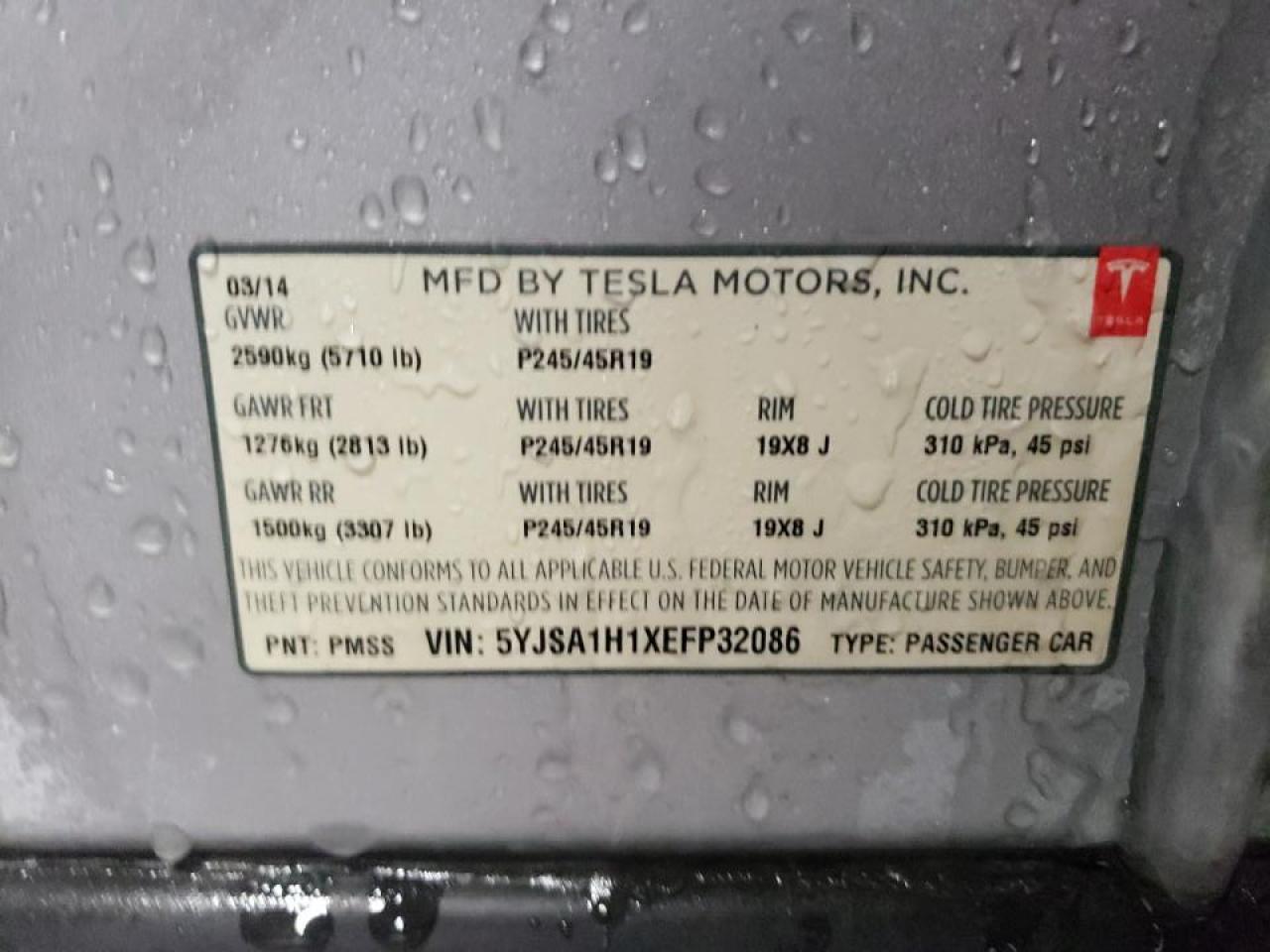 Photo 10 from auction – 2014 TESLA MODEL S with VIN 5YJSA1H1XEFP32086