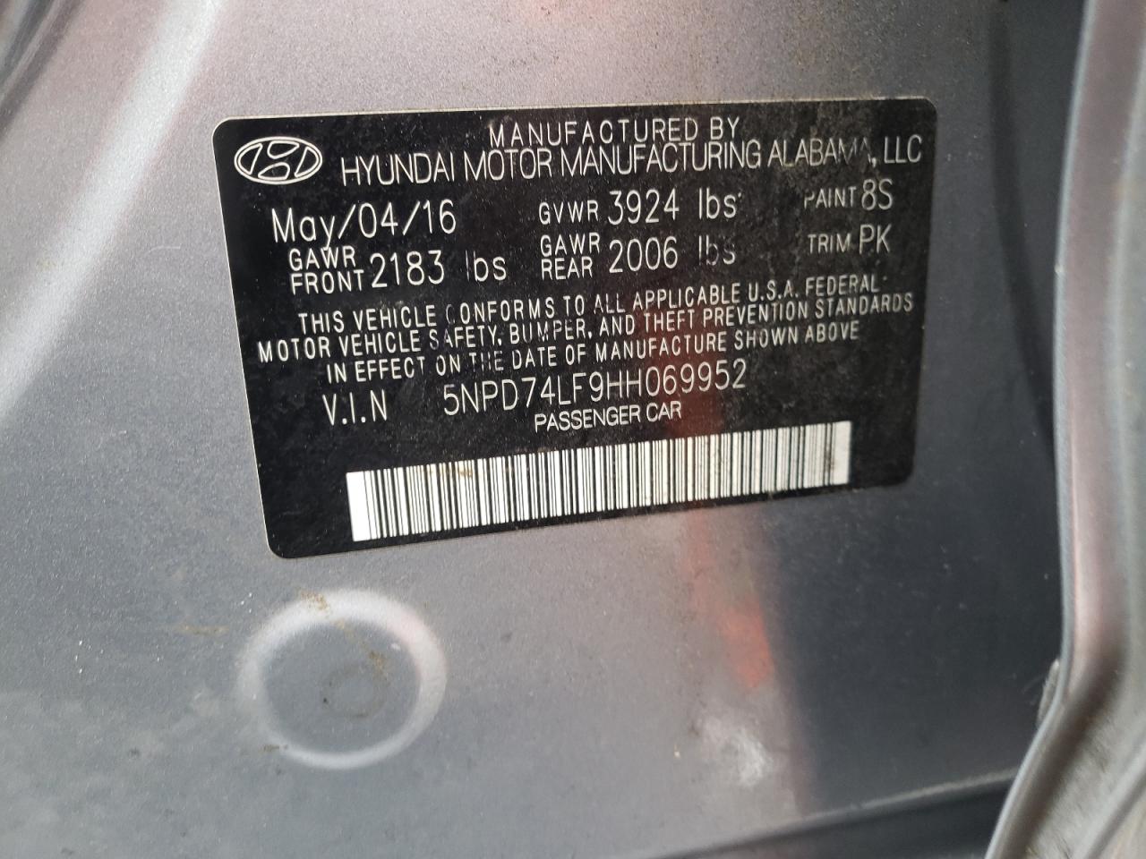 Photo 10 from auction – 2017 HYUNDAI ELANTRA SE with VIN 5NPD74LF9HH069952