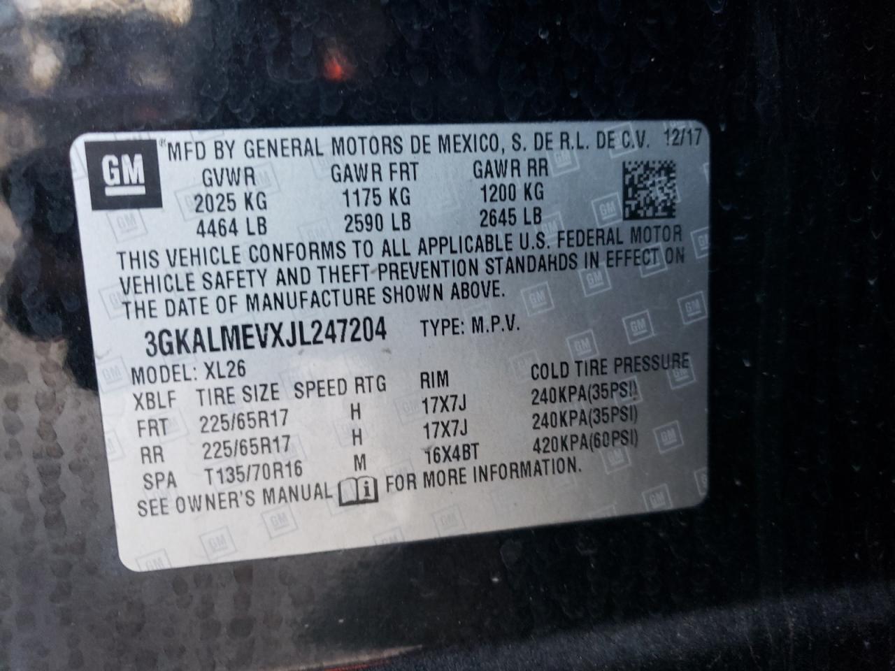 Photo 10 from auction – 2018 GMC TERRAIN SL with VIN 3GKALMEVXJL247204