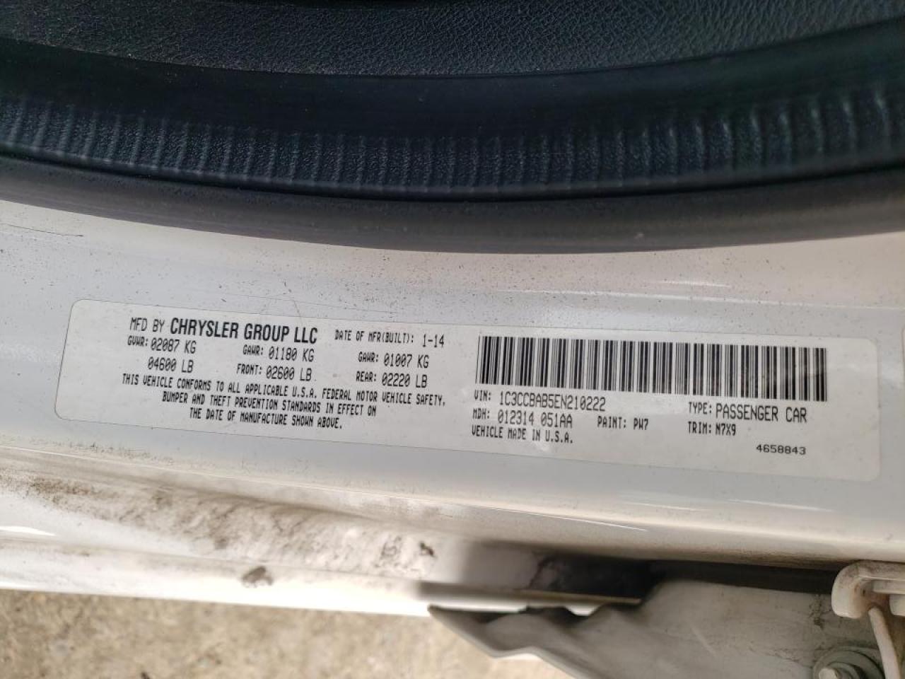 Photo 10 from auction – 2014 CHRYSLER 200 LX with VIN 1C3CCBAB5EN210222