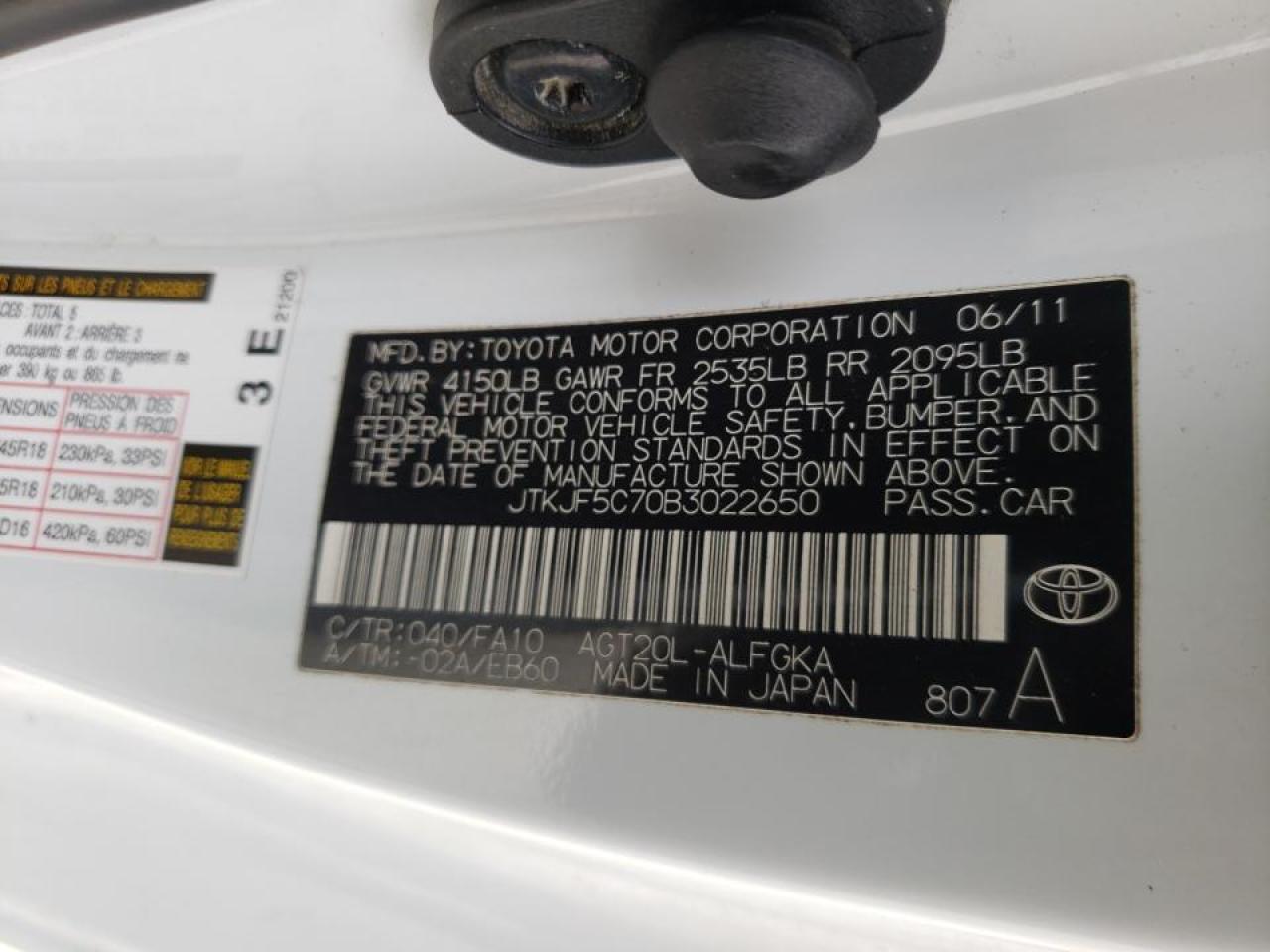 Photo 10 from auction – 2011 TOYOTA SCION TC with VIN JTKJF5C70B3022650