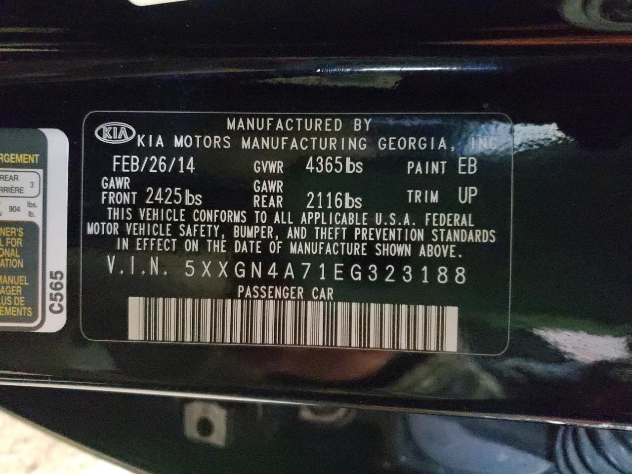 صورة رقم 10 من المزاد - 2014 KIA OPTIMA EX مع VIN 5XXGN4A71EG323188