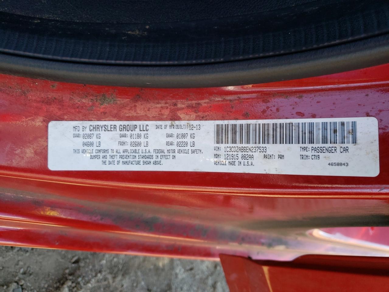 Photo 10 from auction – 2014 DODGE AVENGER SE with VIN 1C3CDZAB6EN237533