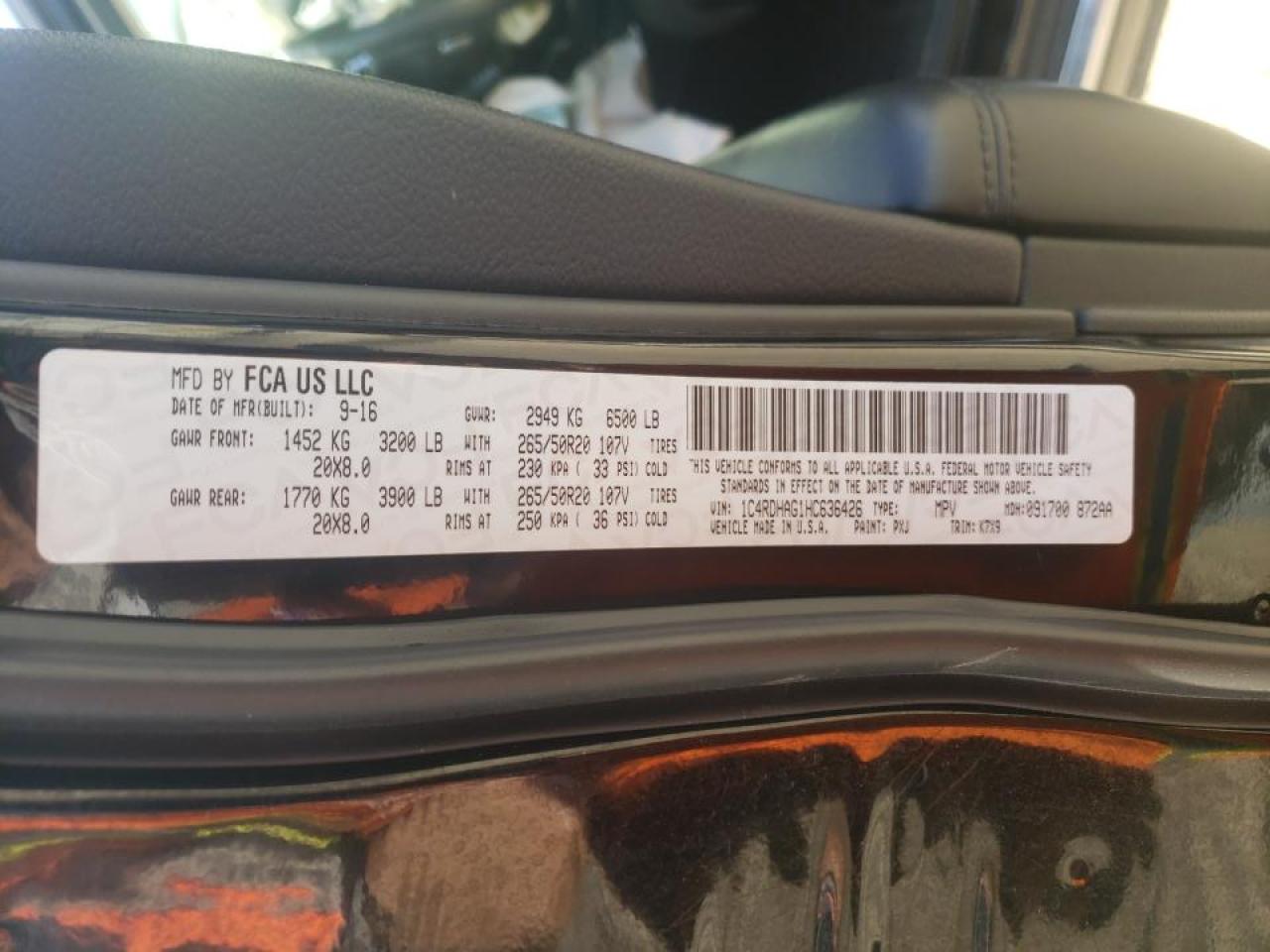 Photo 10 from auction – 2017 DODGE DURANGO SX with VIN 1C4RDHAG1HC636426