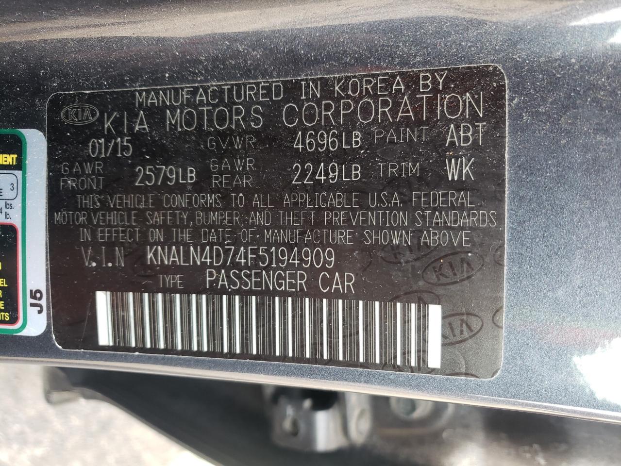 Photo 10 from auction – 2015 KIA CADENZA PR with VIN KNALN4D74F5194909