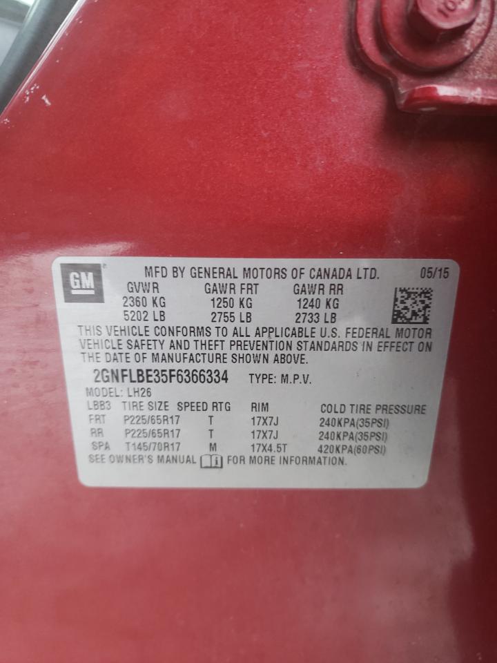 Photo 10 from auction – 2015 CHEVROLET EQUINOX LT with VIN 2GNFLBE35F6366334