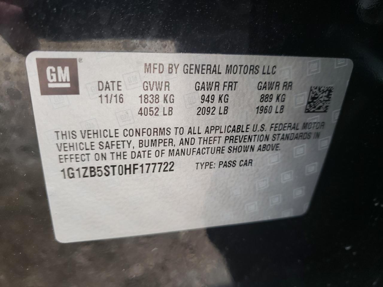 Photo 10 from auction – 2017 CHEVROLET MALIBU LS with VIN 1G1ZB5ST0HF177722