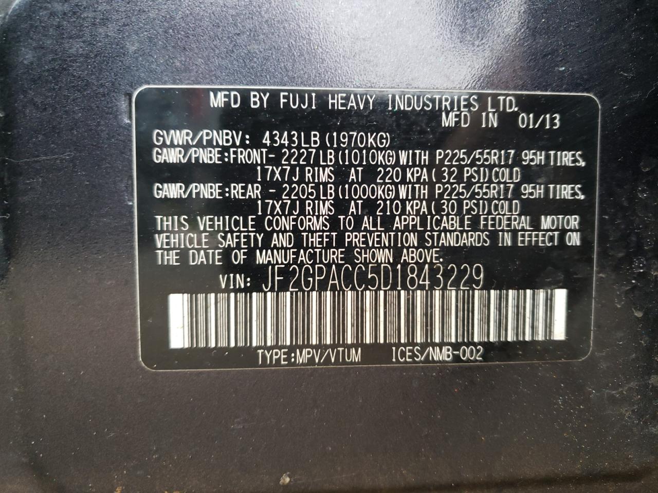 Photo 10 from auction – 2013 SUBARU XV CROSSTR with VIN JF2GPACC5D1843229
