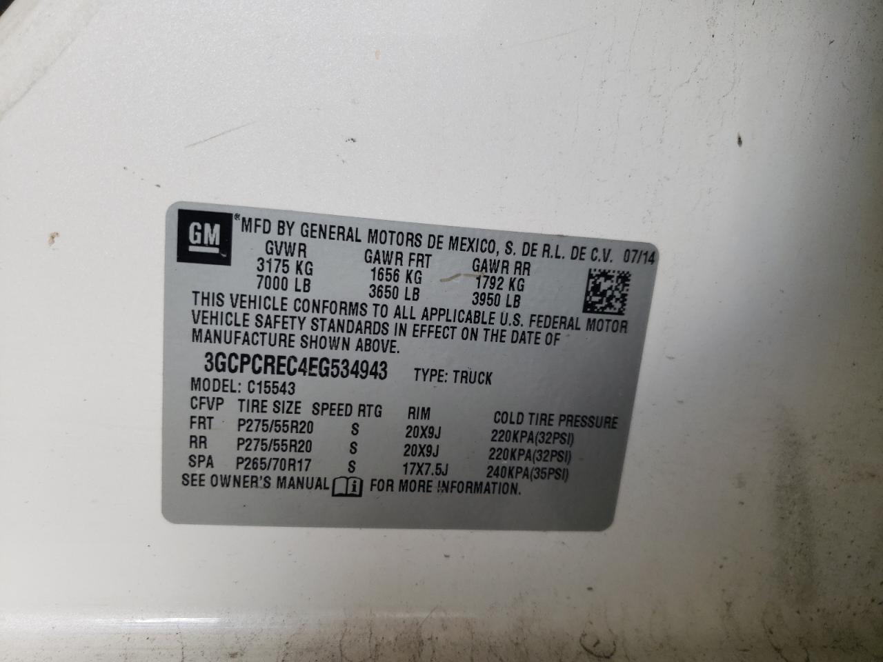 Photo 10 from auction – 2014 CHEVROLET SILVERADO with VIN 3GCPCREC4EG534943