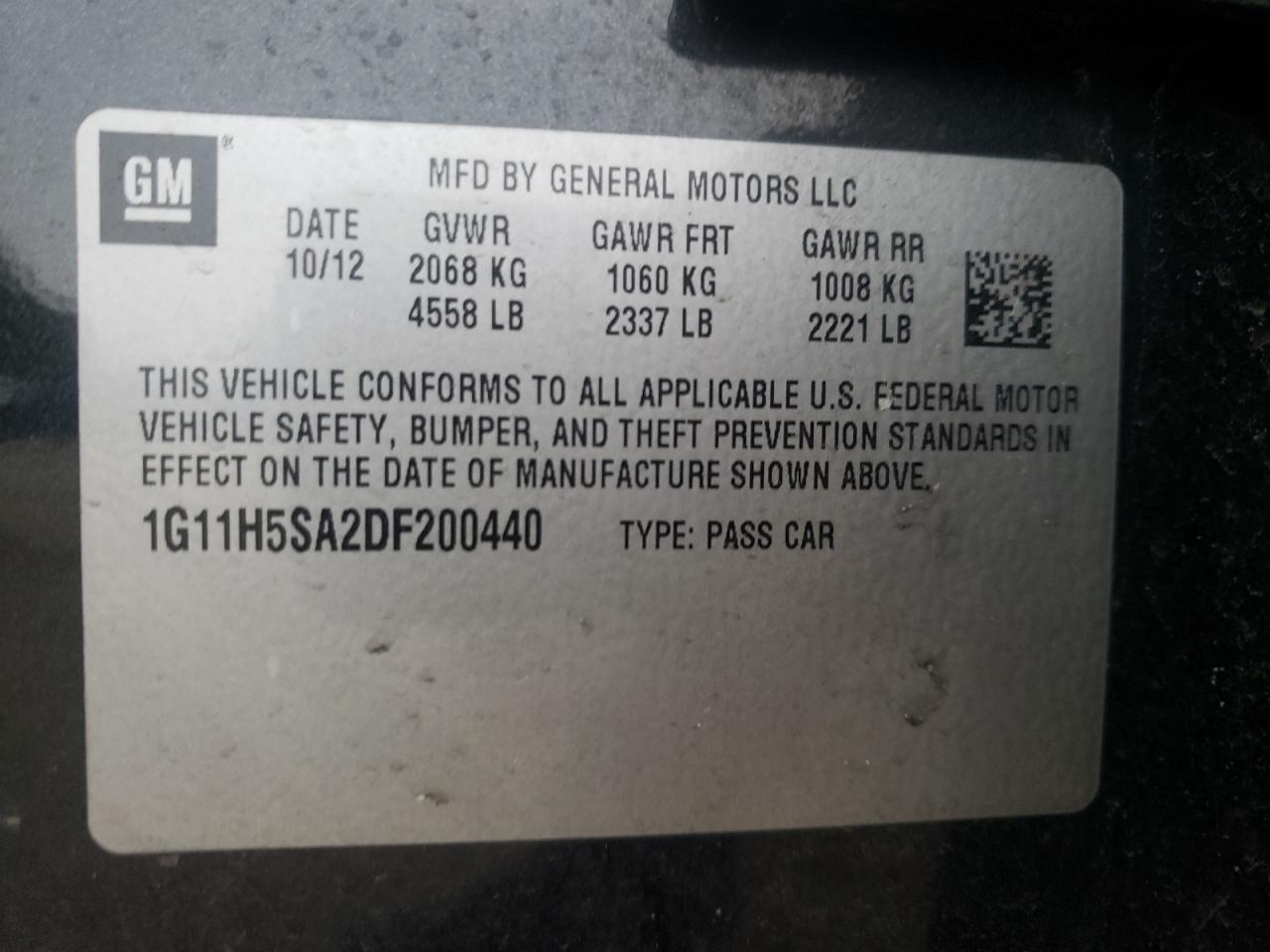 Photo 10 from auction – 2013 CHEVROLET MALIBU LTZ with VIN 1G11H5SA2DF200440