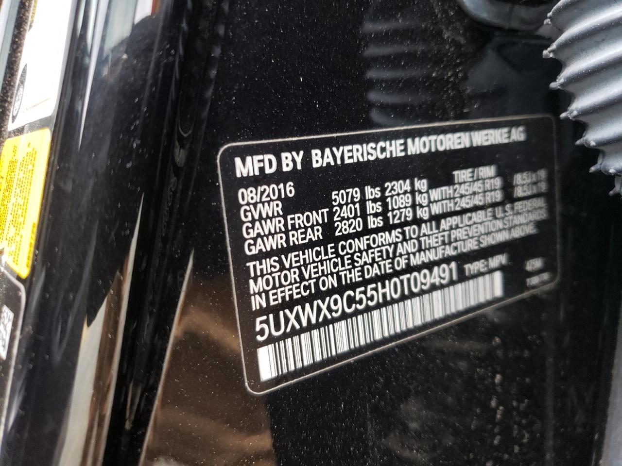 Photo 10 from auction – 2017 BMW X3 XDRIVE2 with VIN 5UXWX9C55H0T09491