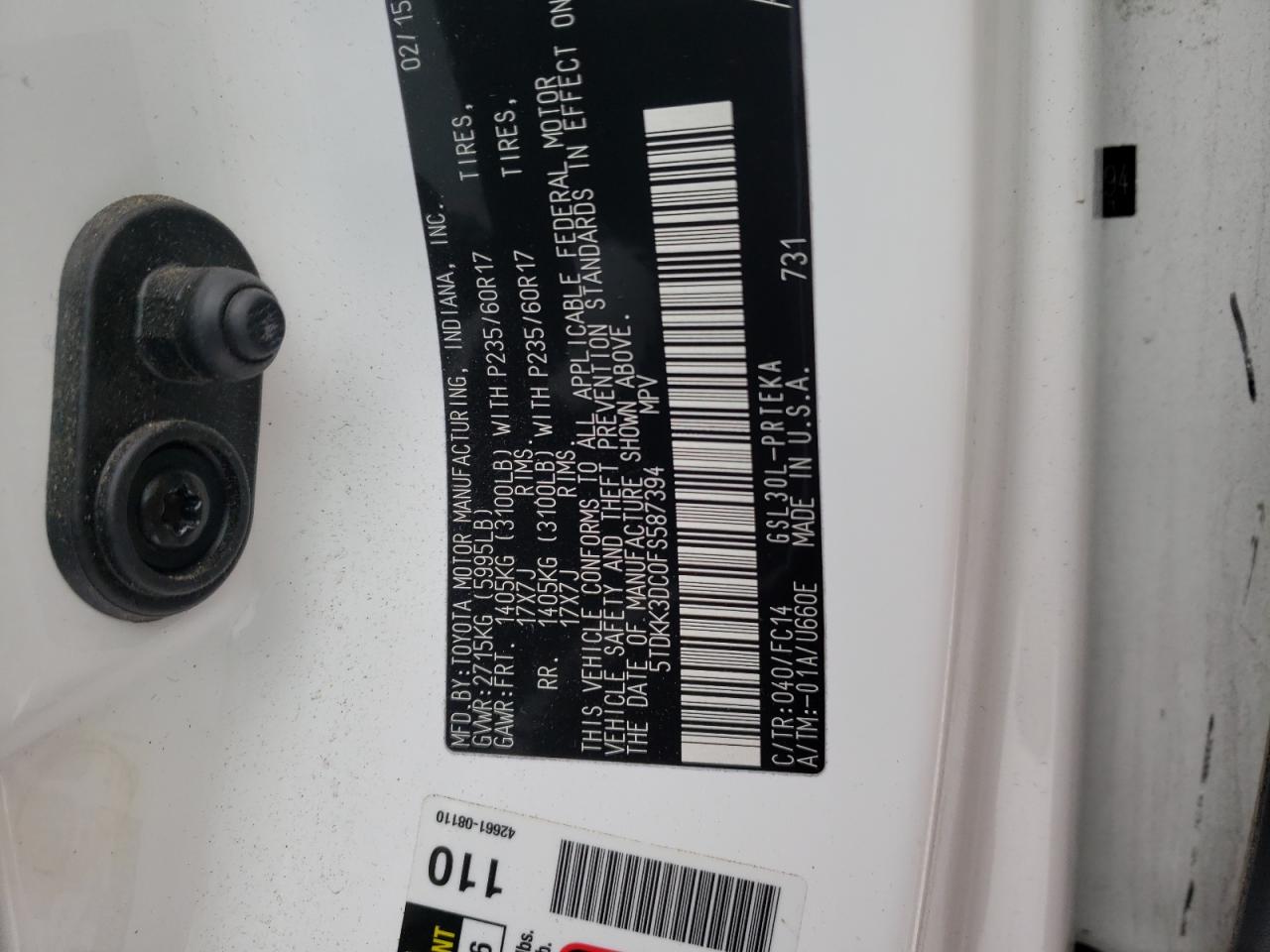 Photo 10 from auction – 2015 TOYOTA SIENNA LE with VIN 5TDKK3DC0FS587394