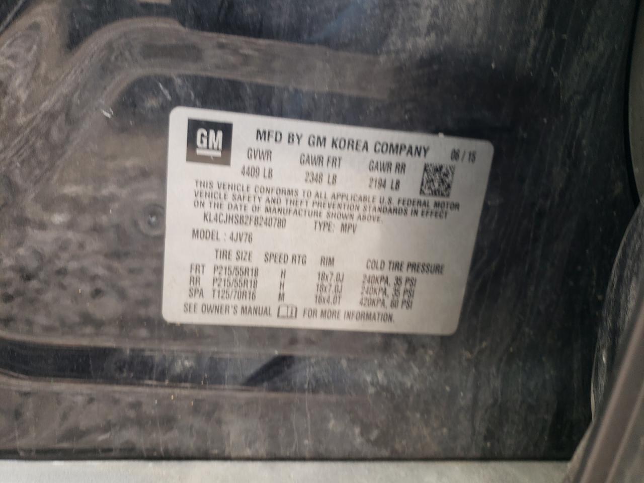 Photo 10 from auction – 2015 BUICK ENCORE PRE with VIN KL4CJHSB2FB240780