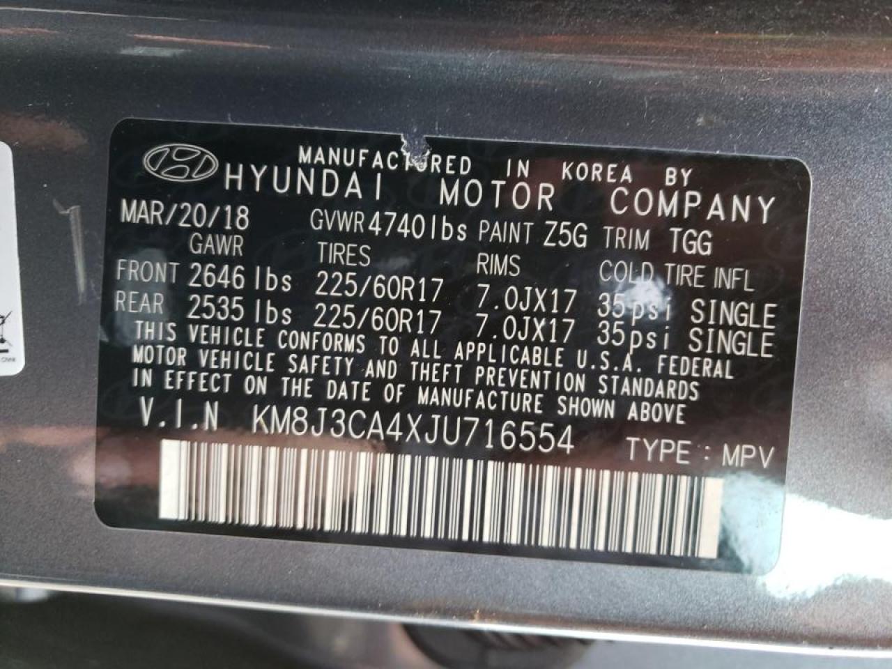 Photo 10 from auction – 2018 HYUNDAI TUCSON SEL with VIN KM8J3CA4XJU716554