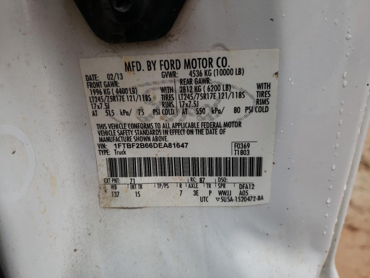 Photo 10 from auction – 2013 FORD F250 SUPER with VIN 1FTBF2B66DEA81647
