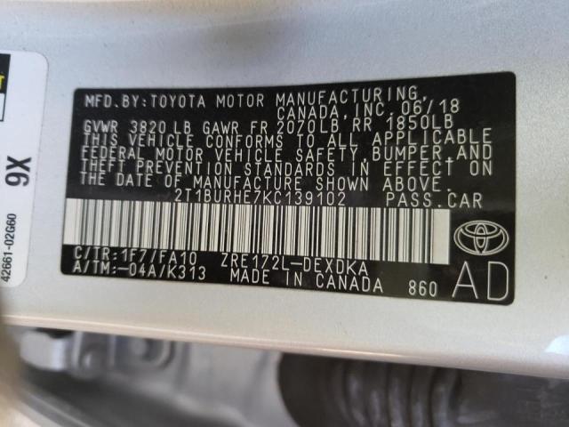 Photo 10 from auction – 2019 TOYOTA COROLLA L with VIN 2T1BURHE7KC139102