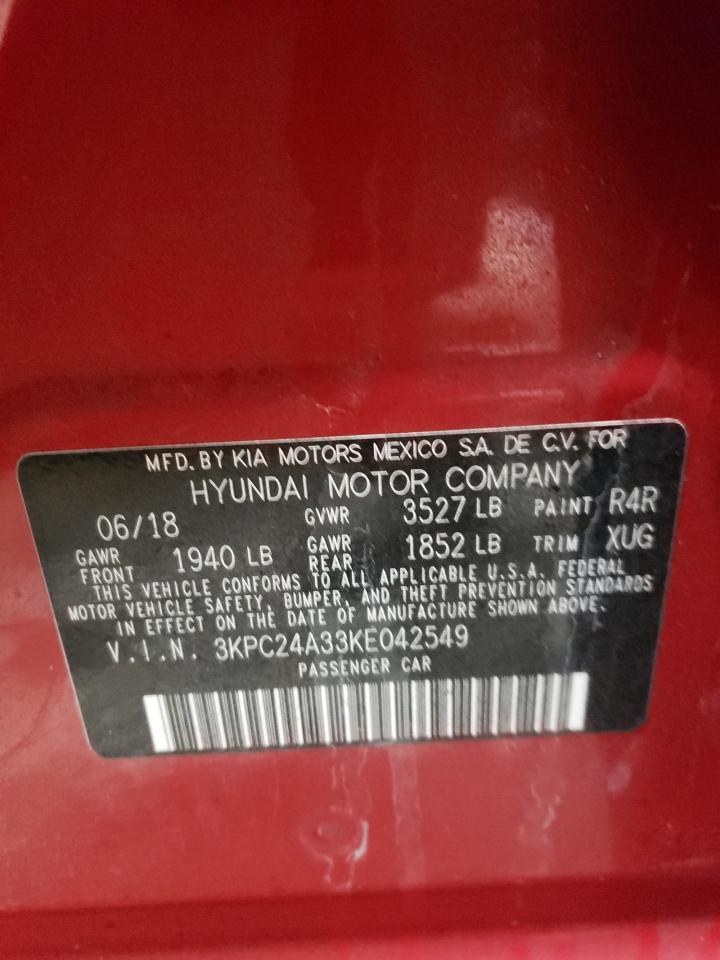 Photo 10 from auction – 2019 HYUNDAI ACCENT SE with VIN 3KPC24A33KE042549