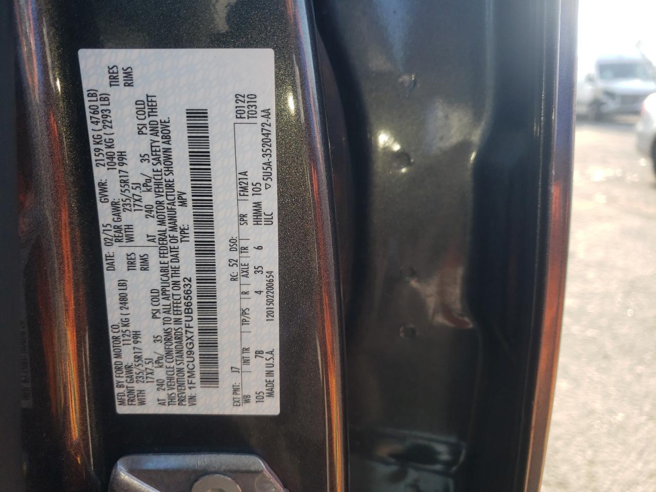 Photo 10 from auction – 2015 FORD ESCAPE SE with VIN 1FMCU9GX7FUB65632