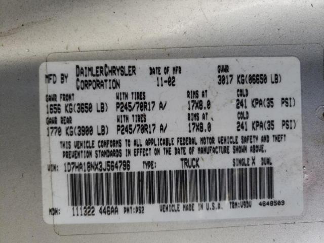 Photo 10 from auction – 2003 DODGE RAM 1500 S with VIN 1D7HA18NX3J564796