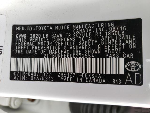 Photo 10 from auction – 2016 TOYOTA COROLLA L with VIN 2T1BURHE6GC732554