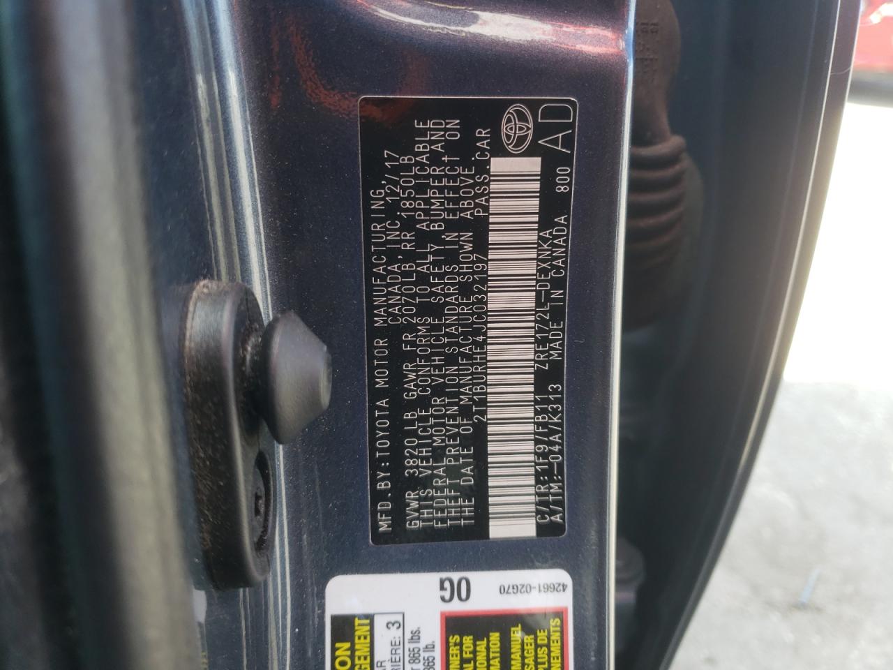 Photo 10 from auction – 2018 TOYOTA COROLLA L with VIN 2T1BURHE4JC032197
