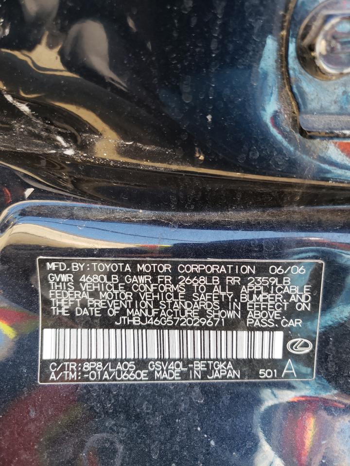 Photo 10 from auction – 2007 LEXUS ES 350 with VIN JTHBJ46G572029671
