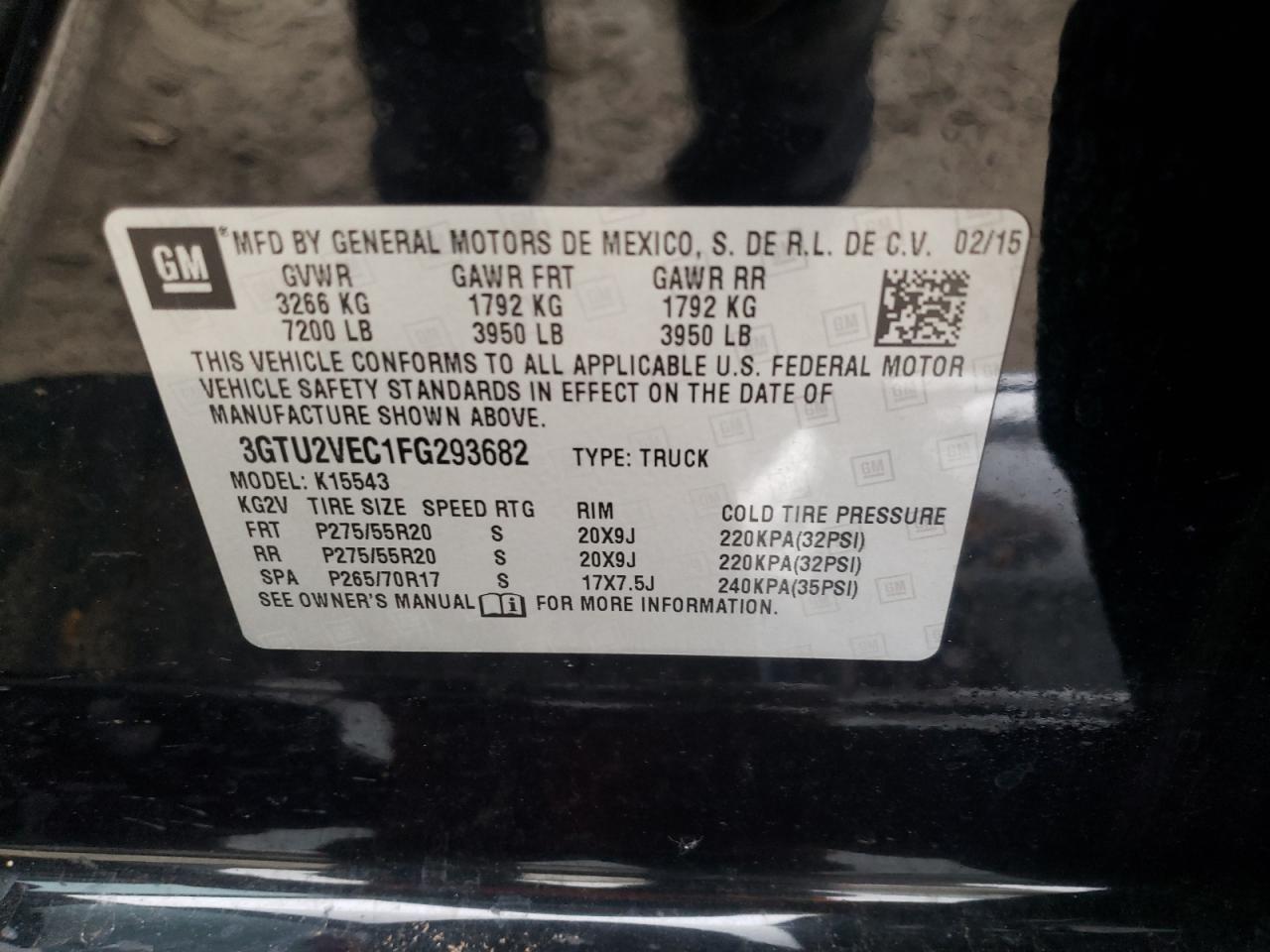 Photo 10 from auction – 2015 GMC SIERRA K15 with VIN 3GTU2VEC1FG293682