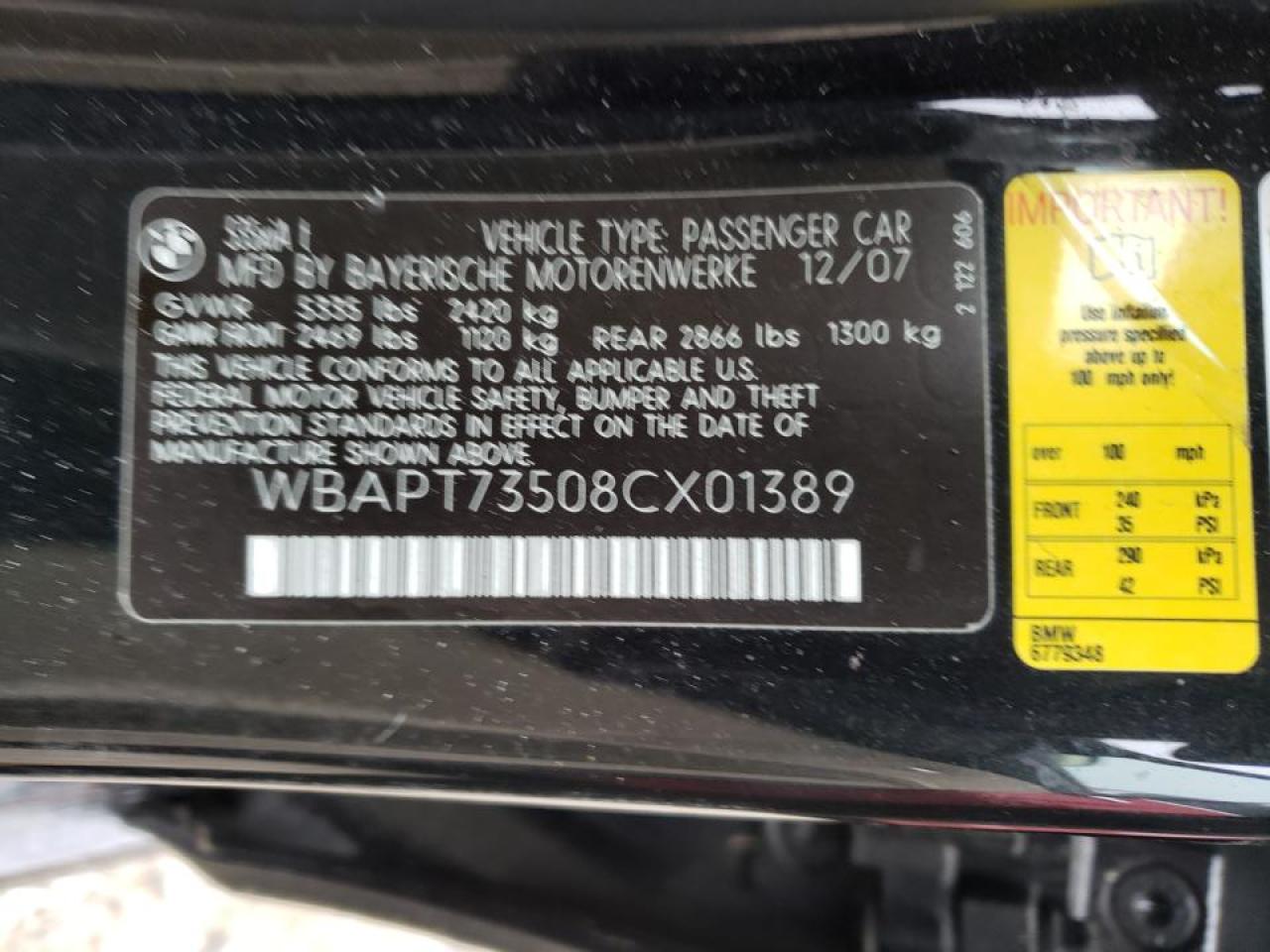 Photo 10 from auction – 2008 BMW 535 XI with VIN WBAPT73508CX01389