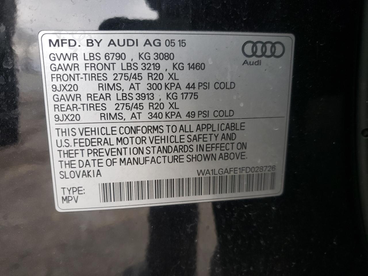 Photo 10 from auction – 2015 AUDI Q7 PREMIUM with VIN WA1LGAFE1FD028726
