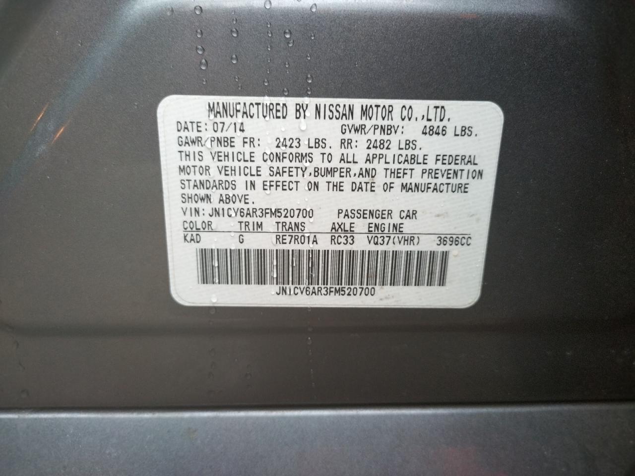 Photo 10 from auction – 2015 INFINITI Q40 with VIN JN1CV6AR3FM520700