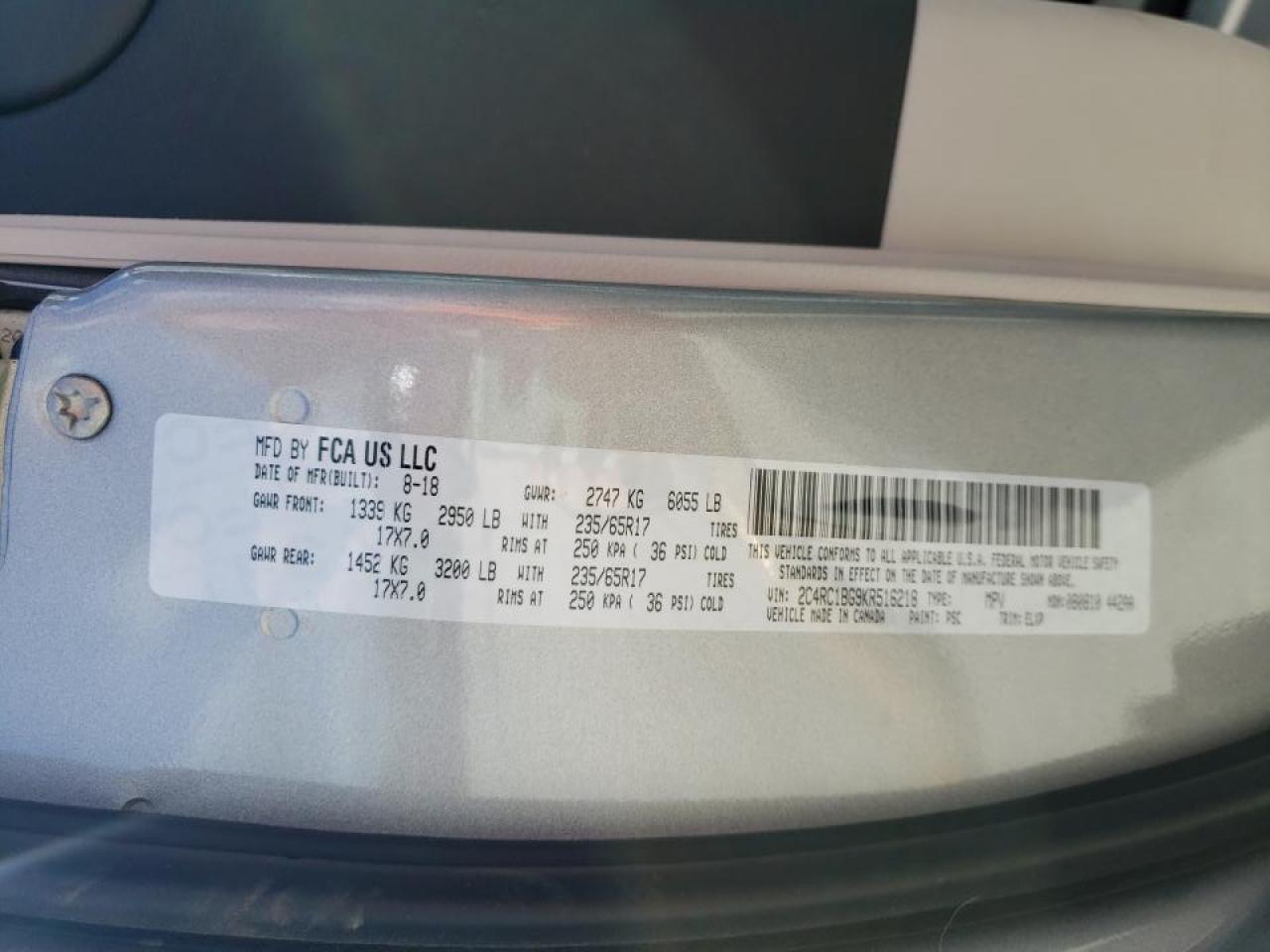 Photo 10 from auction – 2019 CHRYSLER PACIFICA T with VIN 2C4RC1BG9KR516218