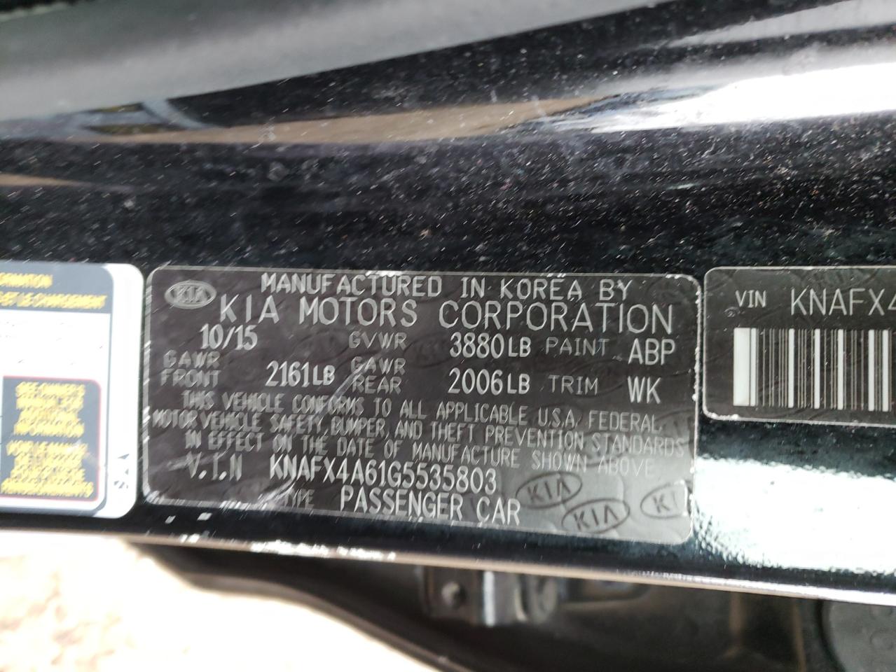 Photo 10 from auction – 2016 KIA FORTE LX with VIN KNAFX4A61G5535803