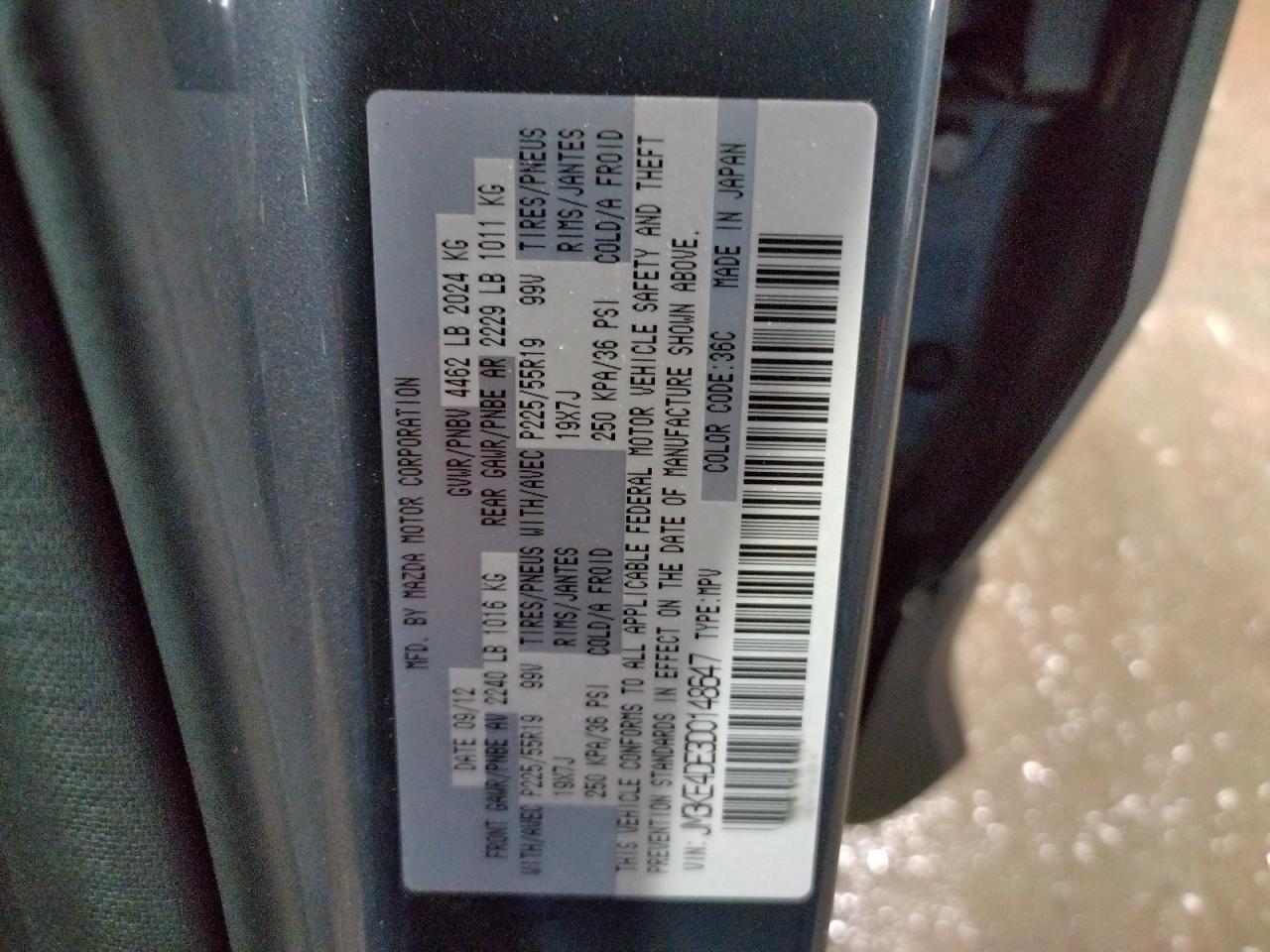Photo 10 from auction – 2013 MAZDA CX-5 GT with VIN JM3KE4DE3D0148647