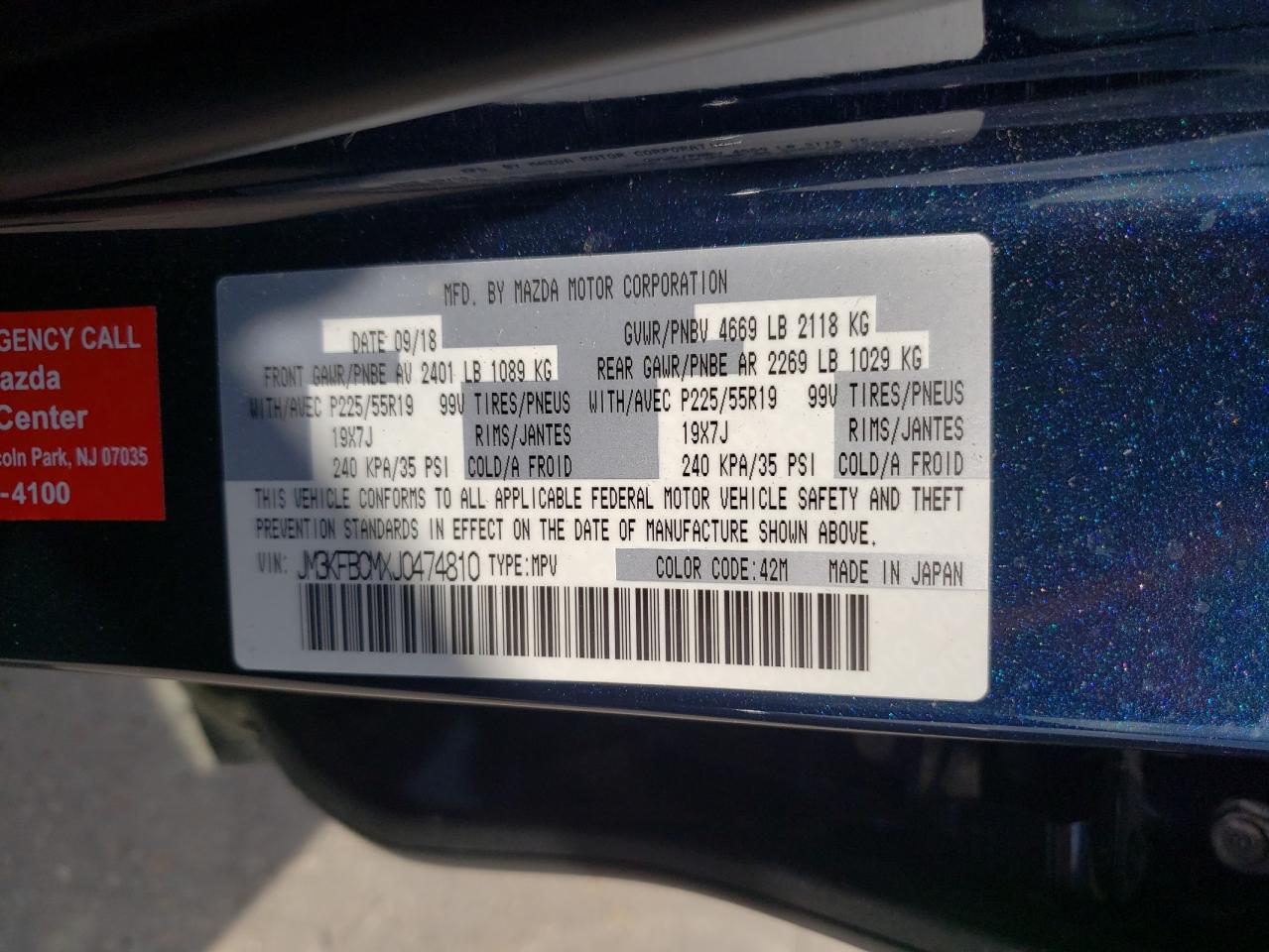 Photo 10 from auction – 2018 MAZDA CX-5 TOURI with VIN JM3KFBCMXJ0474810