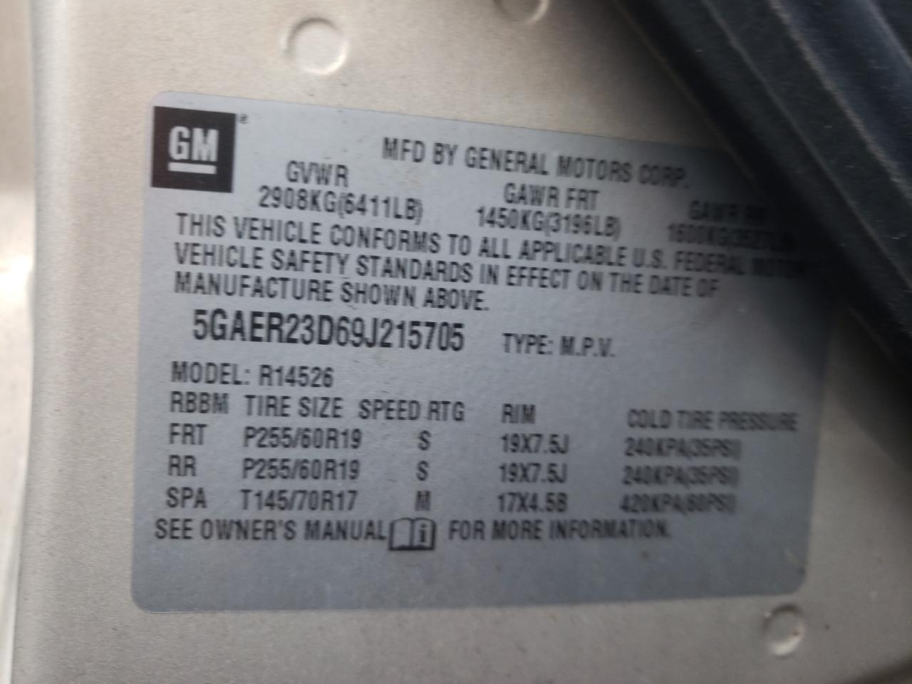 Photo 10 from auction – 2009 BUICK ENCLAVE CX with VIN 5GAER23D69J215705